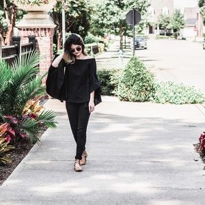 Black Off The Shoulder Top with Bell Sleeves